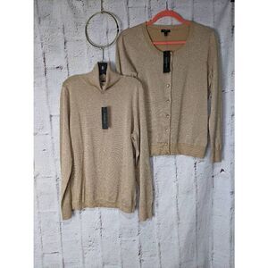 Talbots Womens Knit Good Metallic Turtleneck‎ Sweater Button up Front Cardigan 2